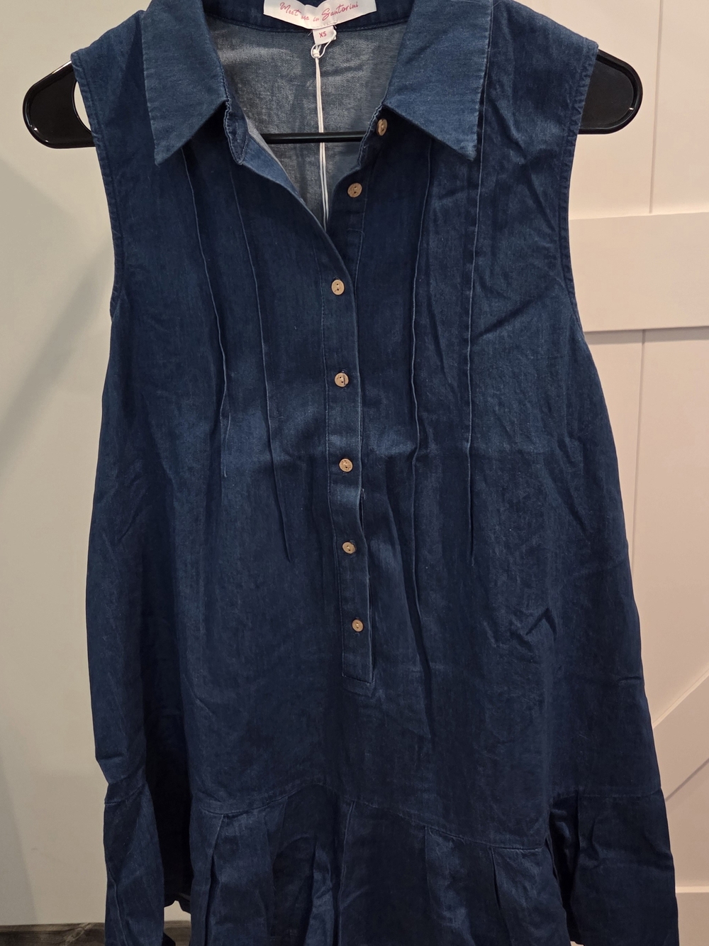 Sleeveless Dark Denim Button-Front Dress